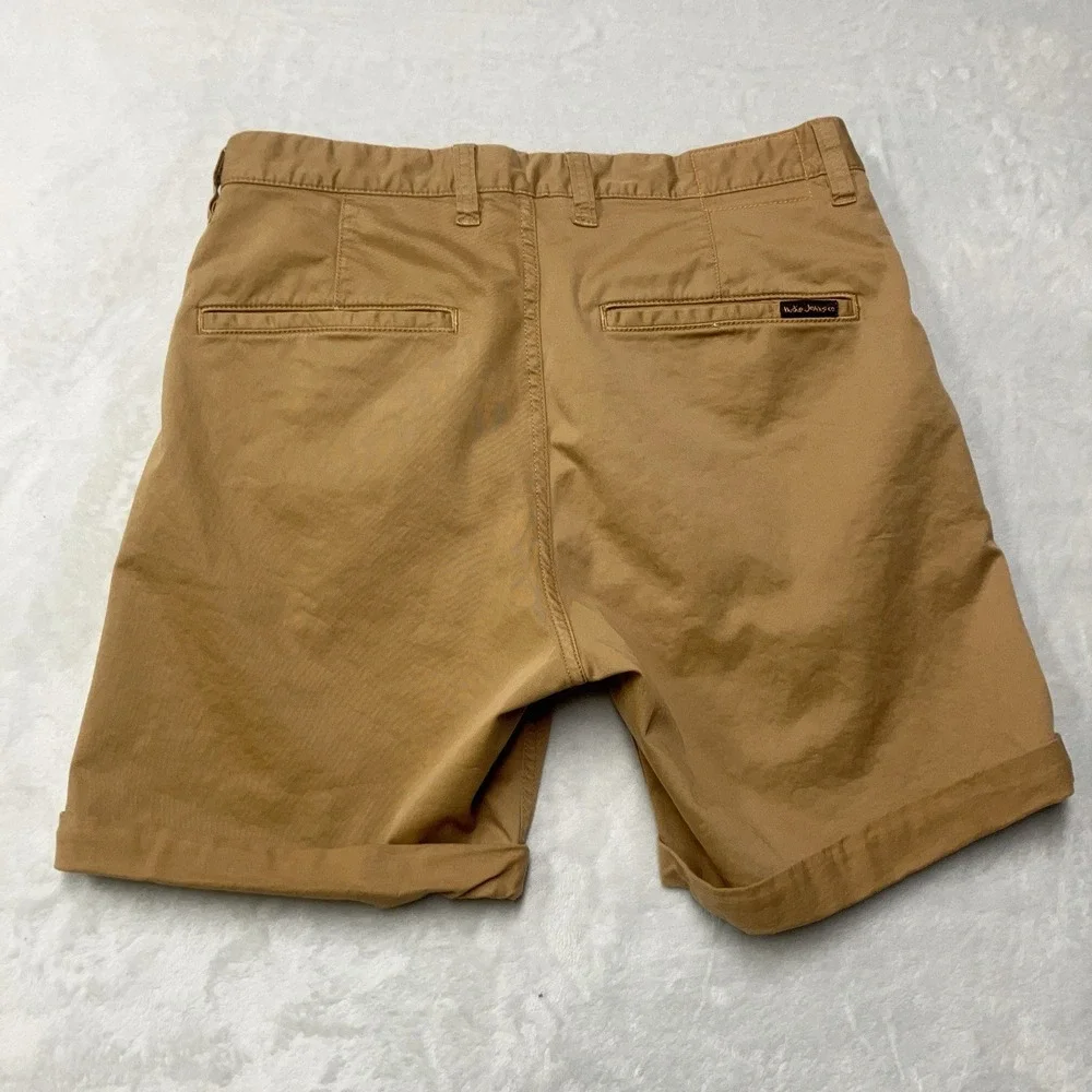 Nudie Jeans Co Luke Chino Shorts Mens 30 Fit 32 Camel Brown Camp Cotton 1010817